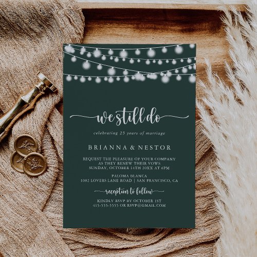 String Lights Green We Still Do Vow Renewal   Invitation