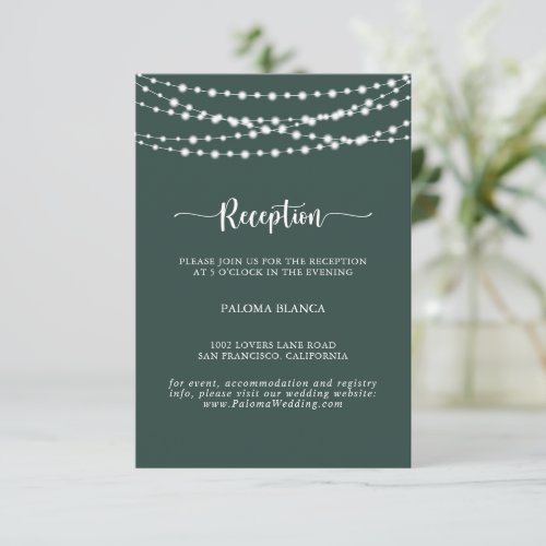 String Lights Green Wedding Reception   Enclosure Card