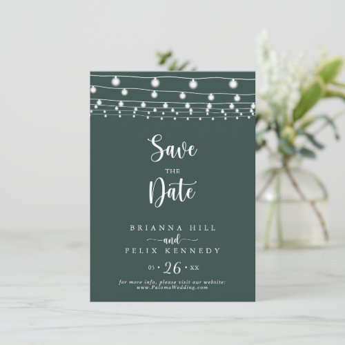 String Lights Green Wedding  Save The Date