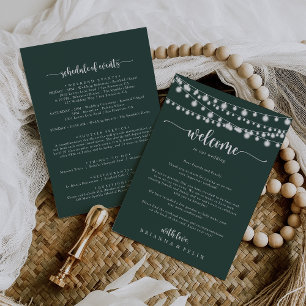 String Lights Green Wedding Welcome Letter