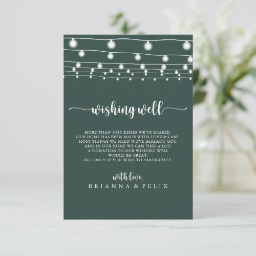 String Lights Green Wedding Wishing Well  Enclosure Card