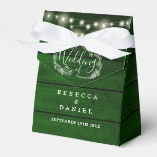 String Lights Green Wood Floral Rustic Wedding Favor Boxes