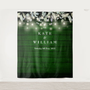 String Lights Green Wood Wedding Photo Backdrop