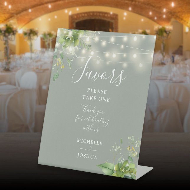 String Lights Greenery Botanical Sage Green Favors Pedestal Sign (String Lights Greenery Botanical Sage Green Favors Pedestal Sign)