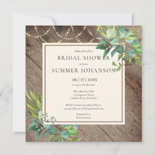 String Lights Greenery Rustic Bridal Shower Invitation
