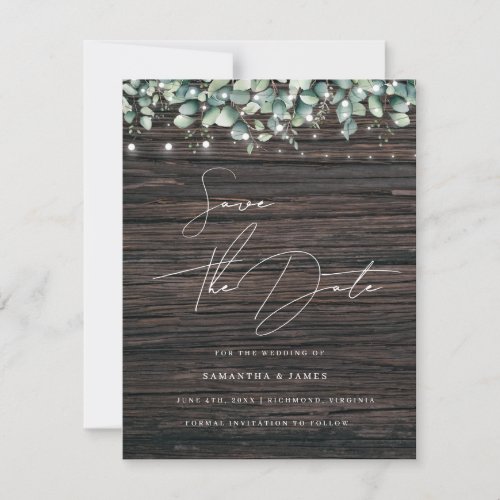 String Lights Greenery Wedding Save The Date Card