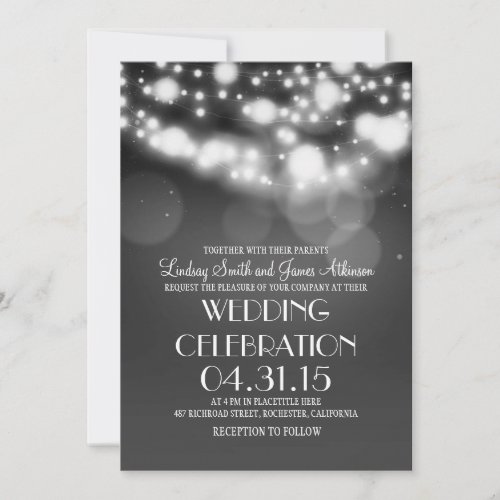 String lights grey elegant wedding invites