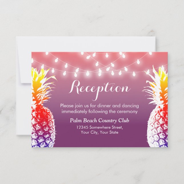 String Lights Hawaiian Pineapple Wedding Reception Invitation (Front)