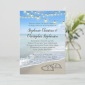 String Lights Hearts in the Sand Beach Wedding Invitation (Standing Front)