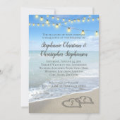 String Lights Hearts in the Sand Beach Wedding Invitation (Front)