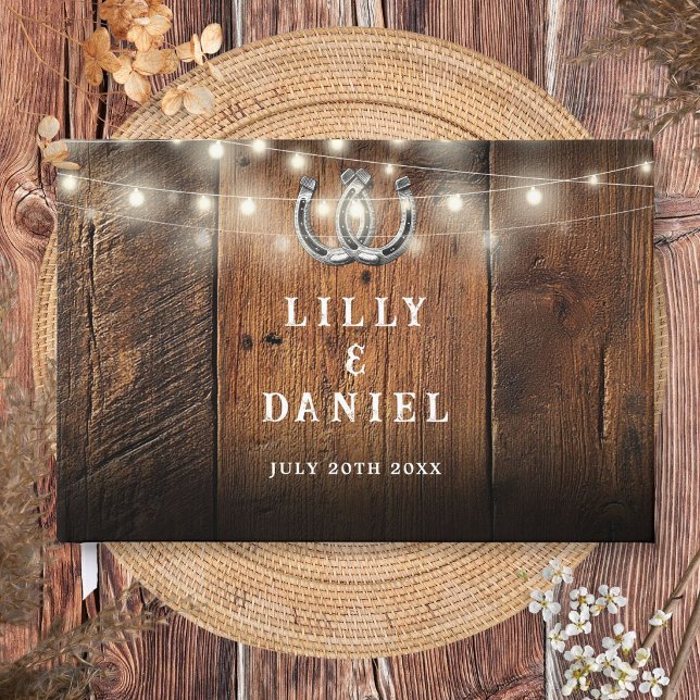 String Lights Horseshoes Rustic Barn Wood Wedding Guest Book (String Lights Horseshoes Rustic Barn Wood Wedding Guest Book)