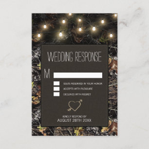 String Lights + Hunting Camo Wedding RSVP Cards