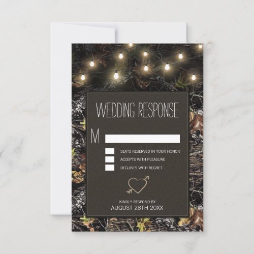 String Lights  Hunting Camo Wedding RSVP Cards