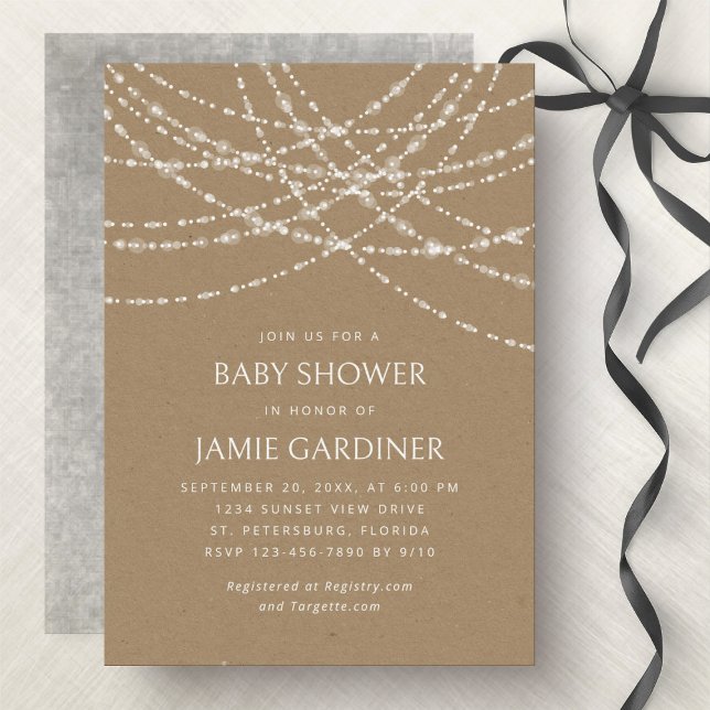 String Lights Kraft Baby Shower Gender Neutral Invitation (Creator Uploaded)