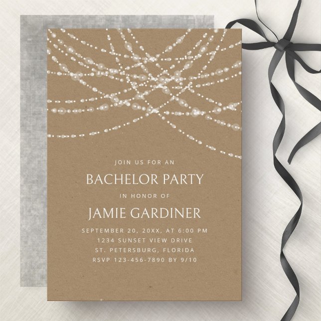 String Lights Kraft Bachelor Party Invitation (Creator Uploaded)