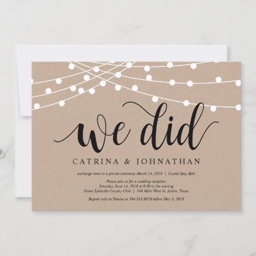 String Lights Kraft Black font Wedding Elopement Invitation