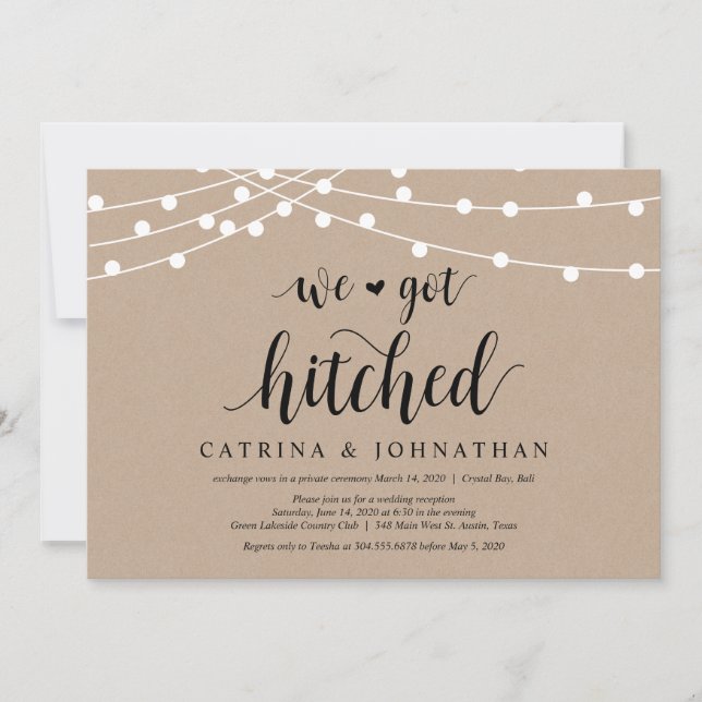 String Lights Kraft, Black font, Wedding Elopement Invitation (Front)
