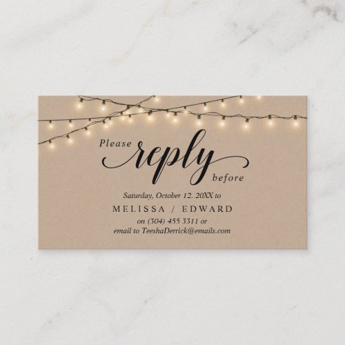 String Lights Kraft Black Script RSVP respond Enclosure Card