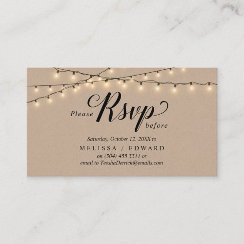 String Lights Kraft Black Script RSVP respond Enclosure Card