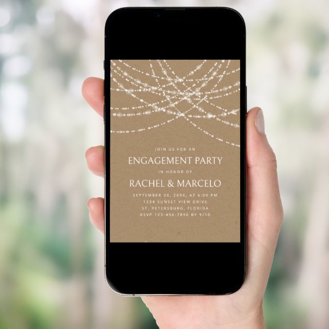 String Lights Kraft Engagement Party Invitation (Front Digital)