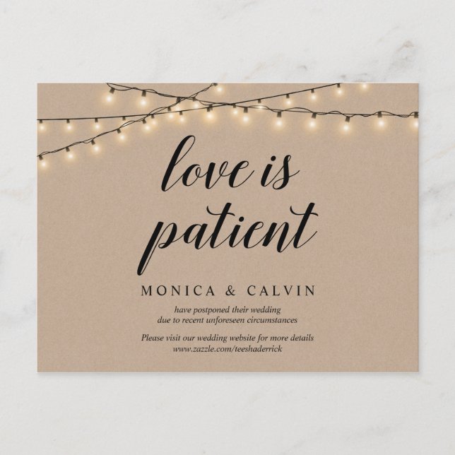 String Lights, Kraft, Love is patient, postponed Postcard (Front)