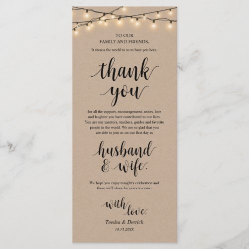 String Lights Kraft Place Setting Thank You Cards