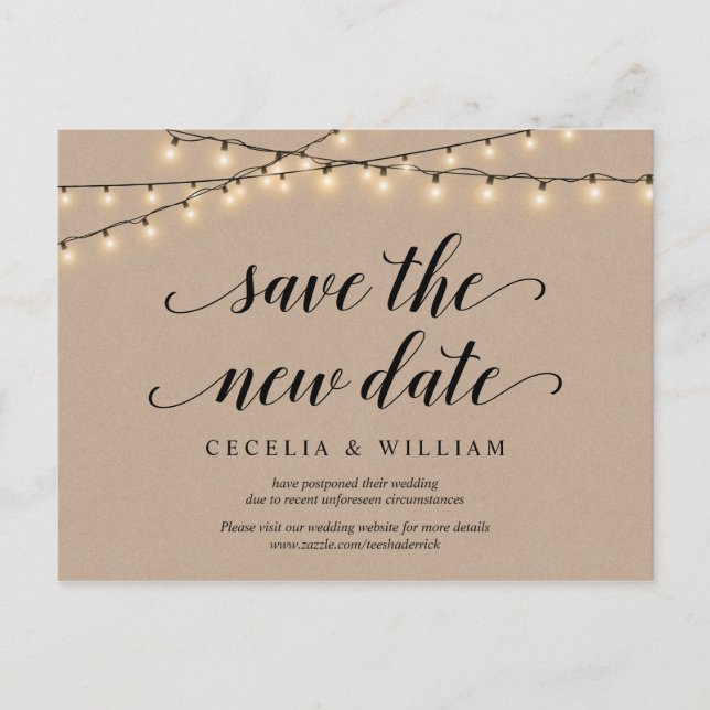 String Lights, Kraft, Save the new date, Postponed Postcard (Front)