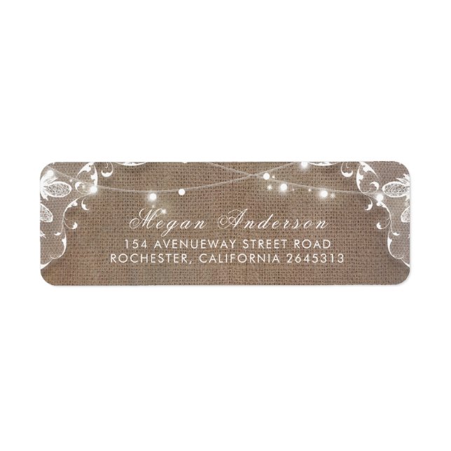 String Lights Lace and Burlap Rustic Elegant Label (Front)