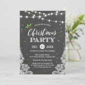 String Lights Lace Chalkboard Christmas Party Invitation (Standing Front)