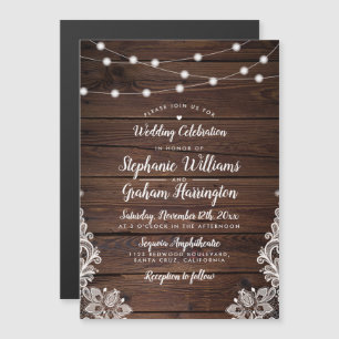 String Lights & Lace Rustic Country Wedding Magnetic Invitation