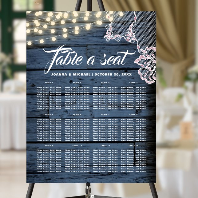 String Lights & Lace Western Wedding Seating Chart Foam Board (Creator Uploaded)