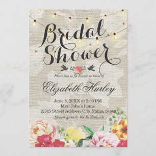 String Lights & Linen Floral Bridal Shower Wedding Invitation