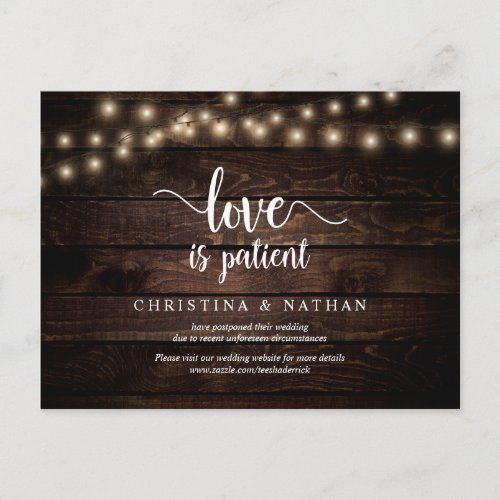 String Lights Love is Patient Black Postponed Postcard