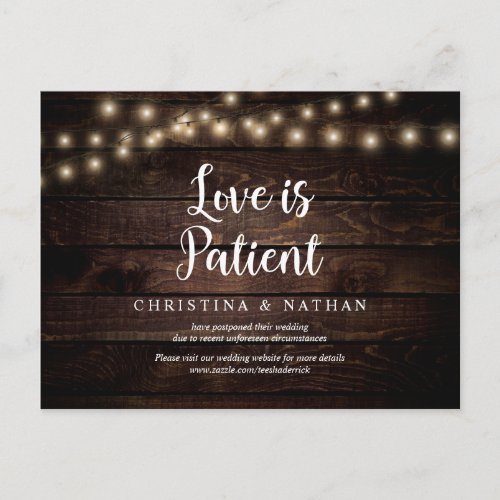 String Lights Love is Patient Black Postponed Postcard