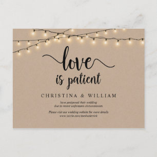 String Lights, Love is Patient, Wedding Postponed Postcard