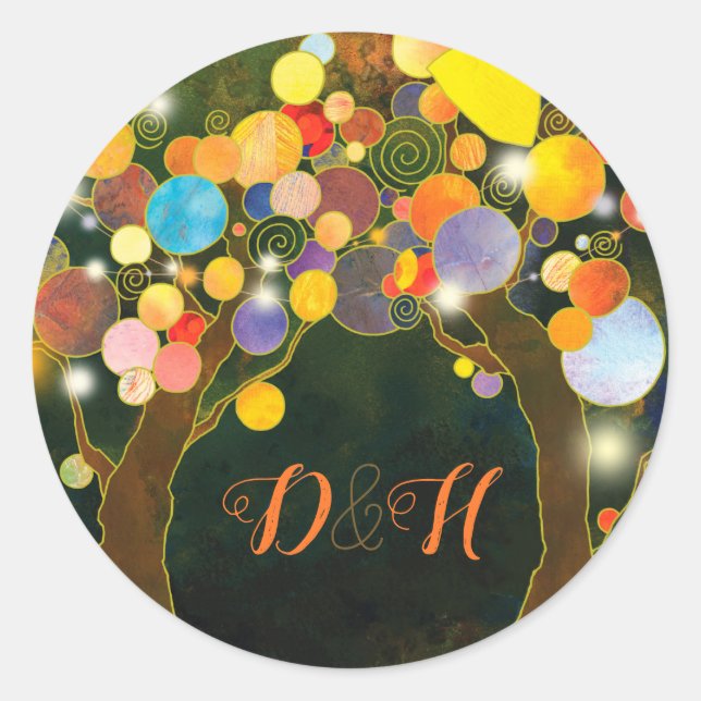 String Lights Love Trees Favor Classic Round Sticker (Front)