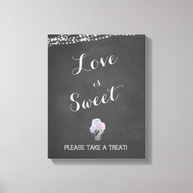 String Lights Mason Jar Chalkboard LOVE is SWEET Canvas Print (Front)