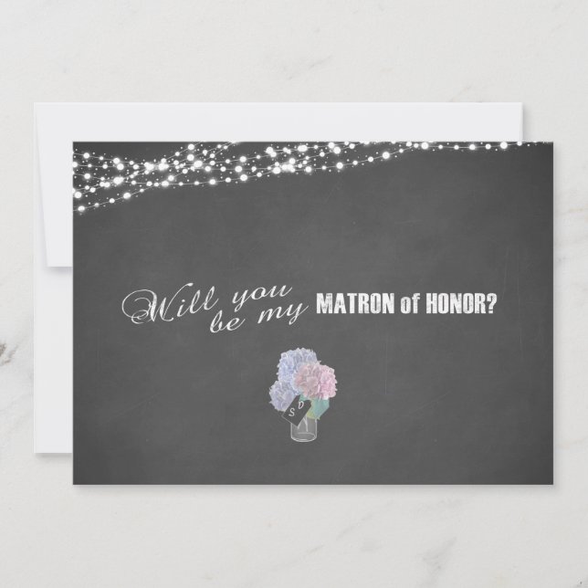 String Lights Mason Jar Chalkboard Matron of Honor Invitation (Front)