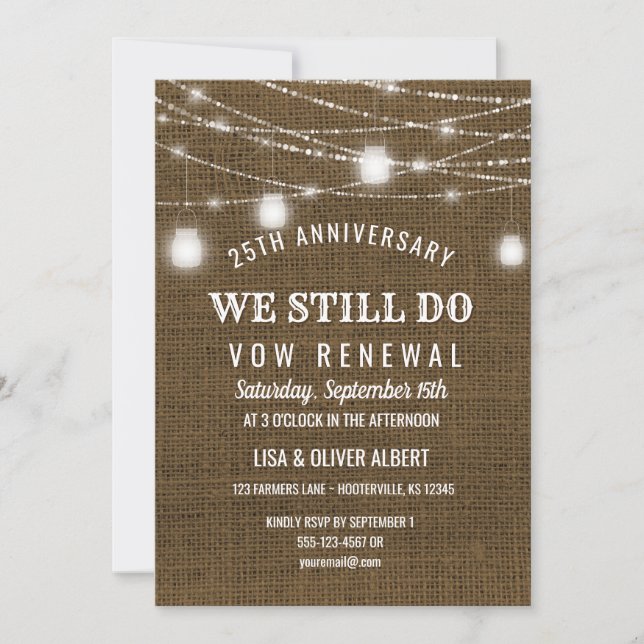 String Lights Mason Jar Vow Renewal Anniversary Invitation (Front)