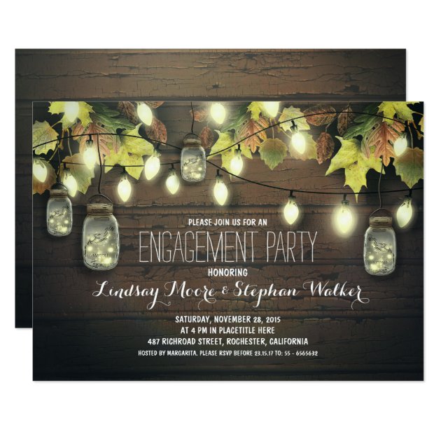 String Lights Mason Jars Fall Engagement Party Invitation