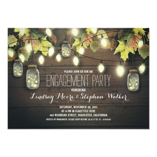 String Lights Mason Jars Fall Engagement Party Invitation