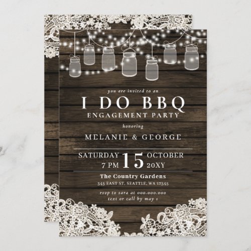 String Lights Mason Jars I DO BBQ Couples Shower  Invitation