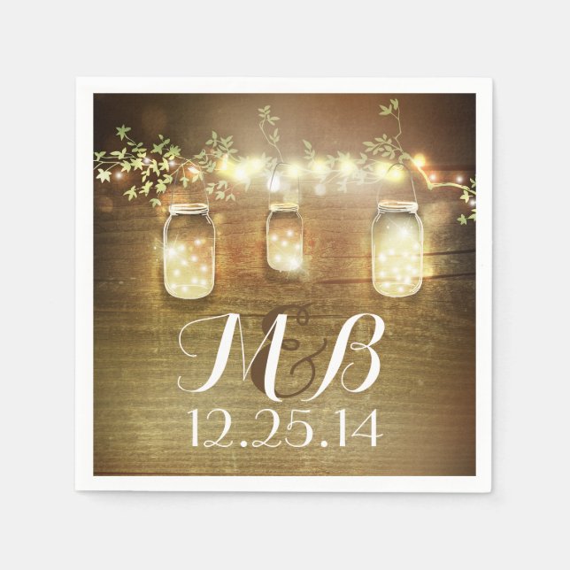 String Lights Mason Jars Rustic Barn Wedding Napkins (Front)