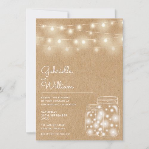 String Lights Mason Jars Rustic Kraft Wedding Invitation