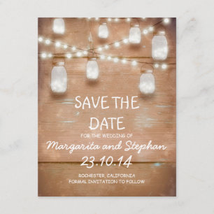 string lights & mason jars save the date cards