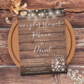 String Lights Mason Jars Script Couples Shower Invitation by thisisnotmedesigns at Zazzle