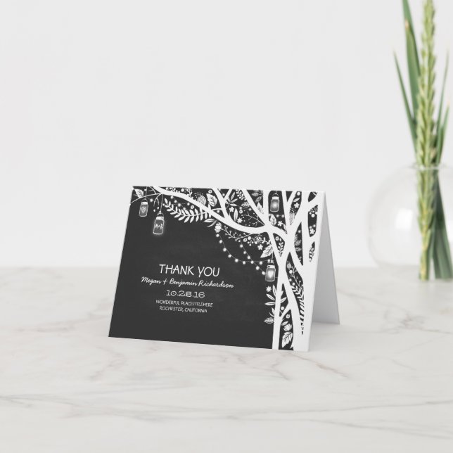 String lights mason jars tree wedding thank you (Front)