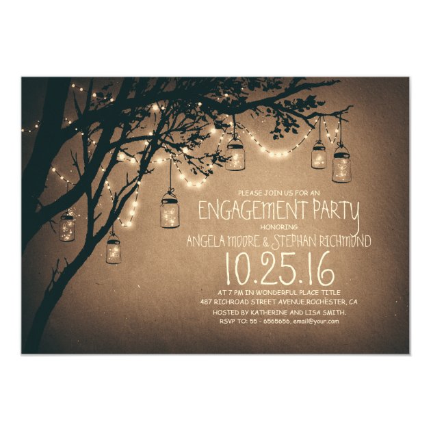 String Lights Mason Jars Vintage Engagement Party Invitation