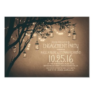 string lights mason jars vintage engagement party invitation
