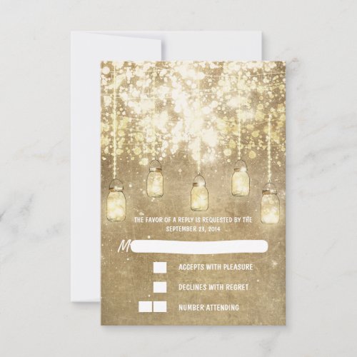 String lights mason jars wedding RSVP cards